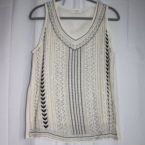 World Market Sheer White Beaded and Embroidered Tank Top S/M Black Silver